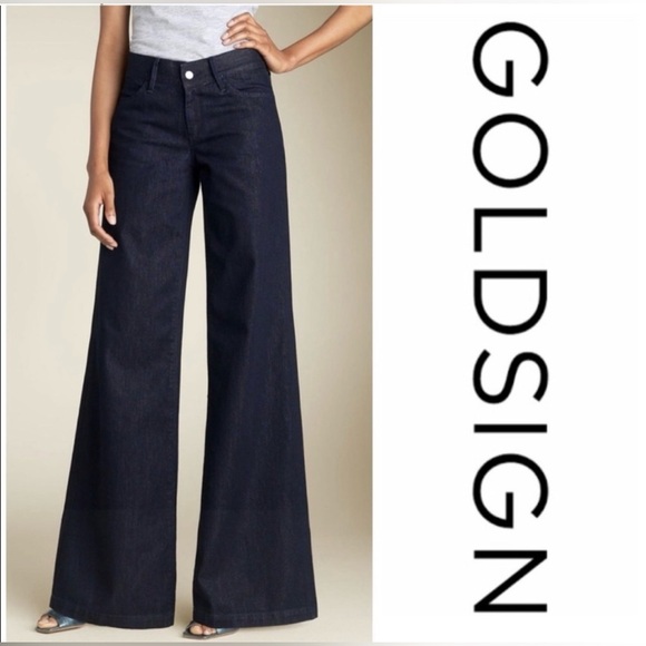 GOLDSIGN Orchid Wide Leg Jeans Designer Denim Dark Blue Wash Silver Flecks Flare - Picture 9 of 9
